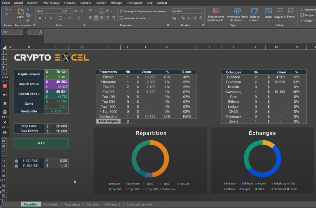 Portefeuille de suivi excel
